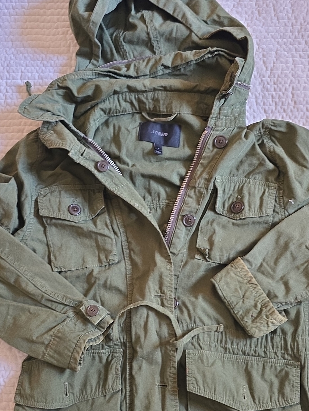 J. Crew Womens Olive Hooded Utility Jacket - Size S